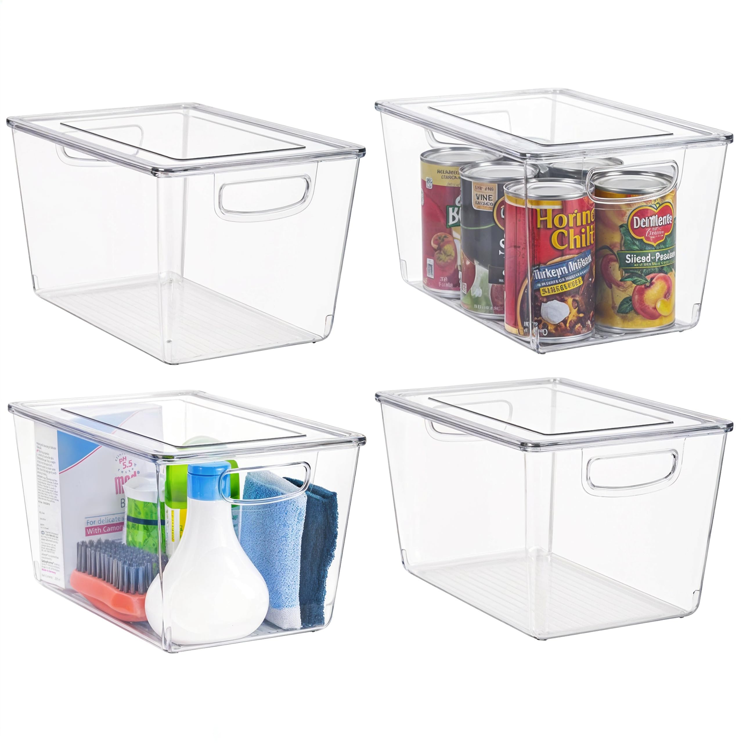 Winter Shore Caja Almacenaje con Tapa (Pack de 4) - Cajas Almacenaje de Plástico Transparente Apilables con Asas - Cubos Almacenaje para Baño, Armario, Despensa, Cocina, Sin BPA (29 x 20 x 15 cm)