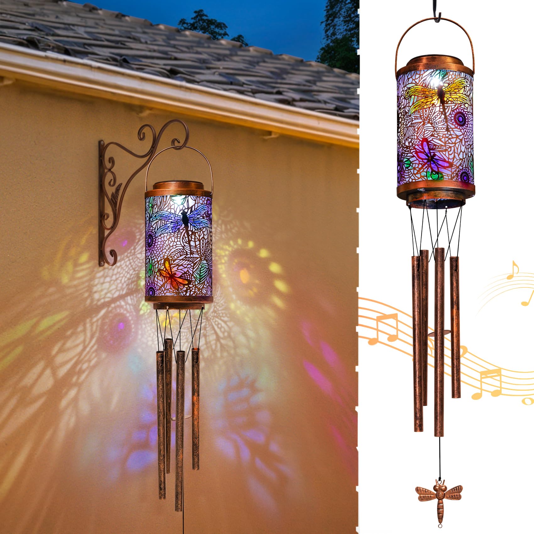 Dragonfly Solar Wind Chimes for Outside, Garden Gifts for Mom Dad Solar Outdoor Lantern Decor Metal Hanging Lights for Garden, Patio, Yard Decorations, Mothers Day Birthday Gifts for Women (1Pack)
