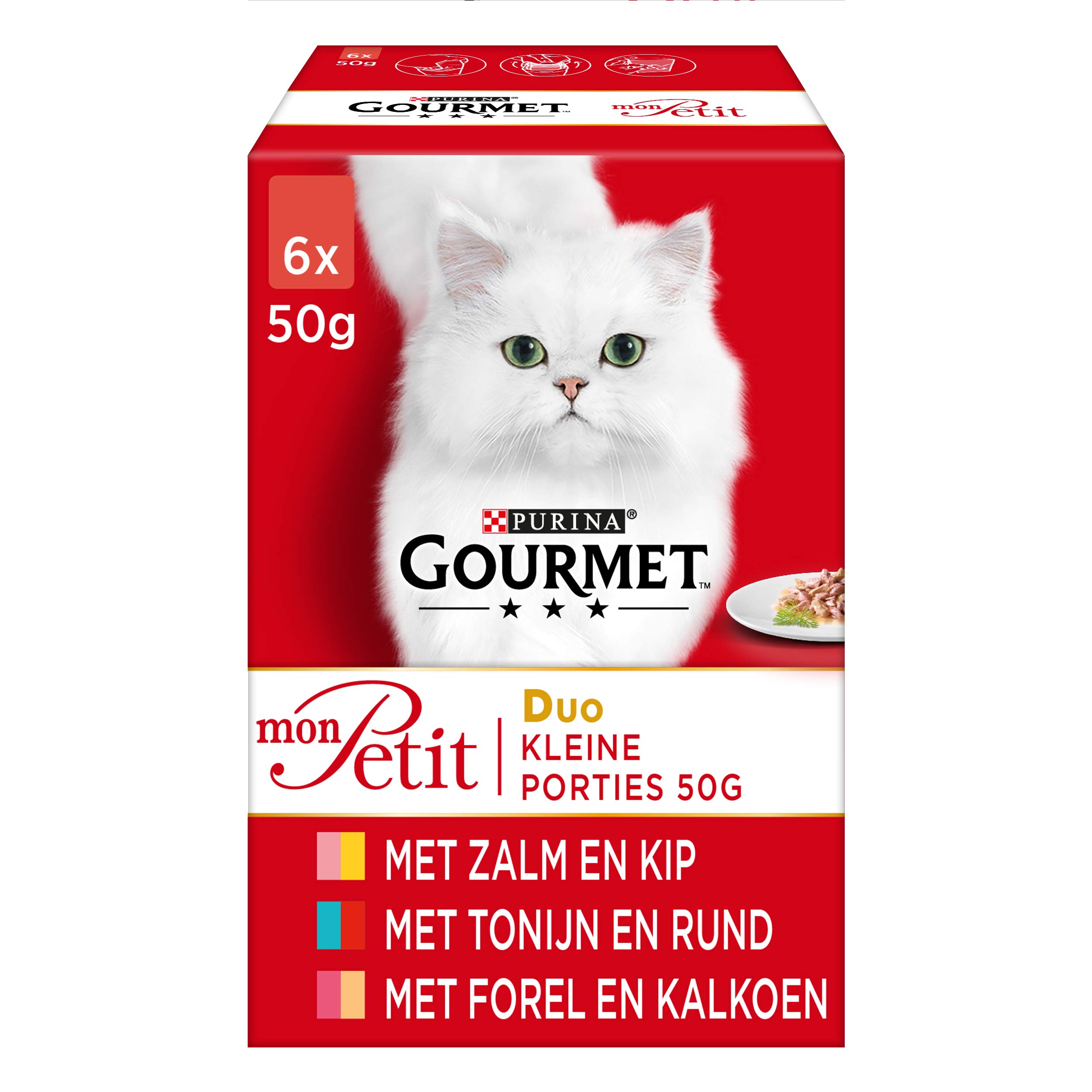 Gourmet Mon Petit Intense Duo karma dla kotów, mokra karma z łososiem i kurczakiem, tuńczykiem, wołem pstrągiem i indykiem w sosie - 6 x 50 g - 4 opakowania (24 woreczki porcjowe, 1,2 kg)