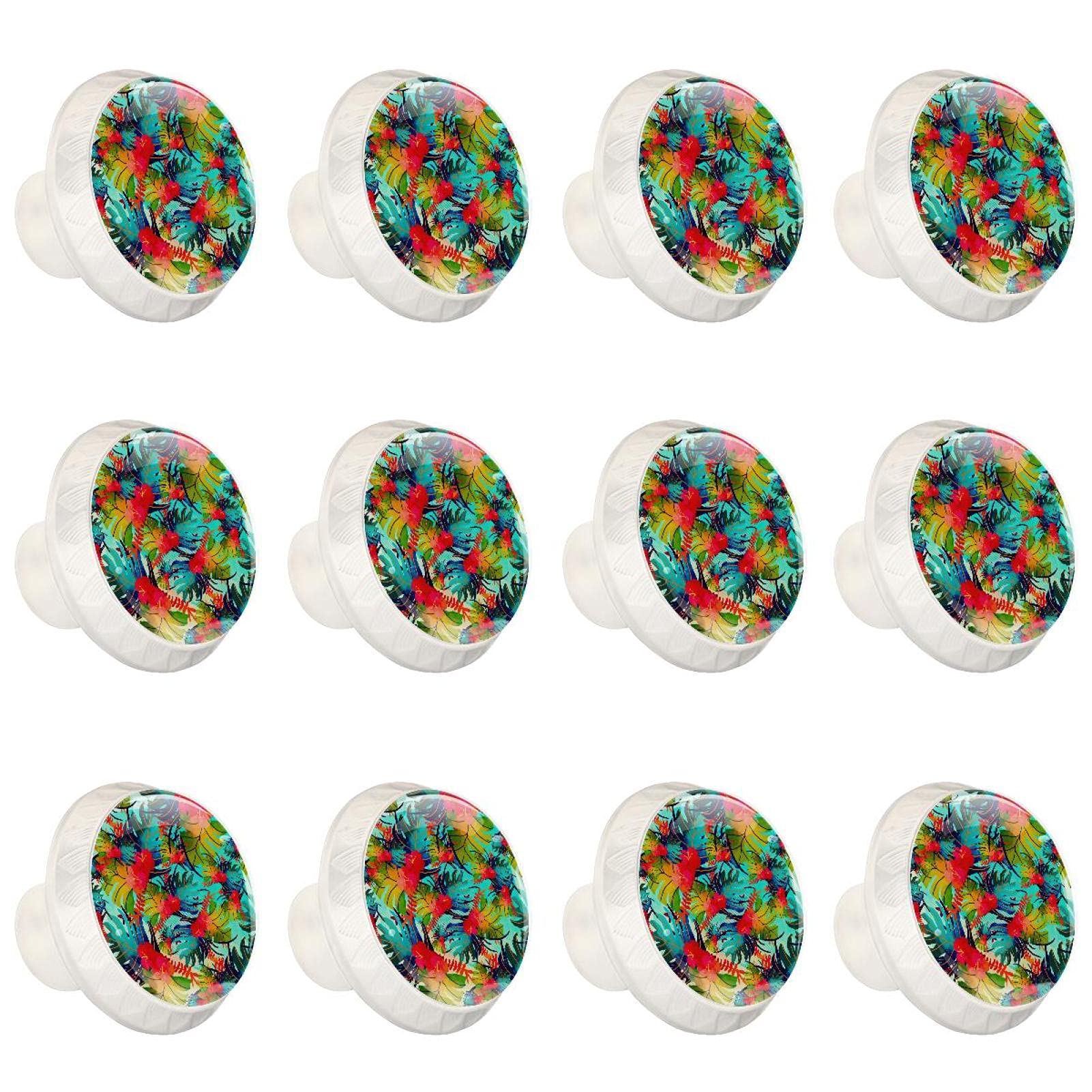 Boutons de cuisine ronds à motif feuille tropicale bleue lot de 12 poignées décoratives amovibles
