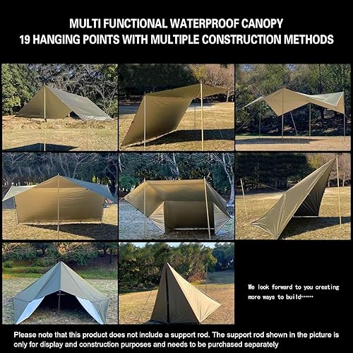 Miniatura 4 de GOLDCAMP Hamaca impermeable para campamento, hamaca de nailon 70D de 10 x 13.2 pies, protección UV 50+ y PU15000 mm, toldo de lona para refugio,