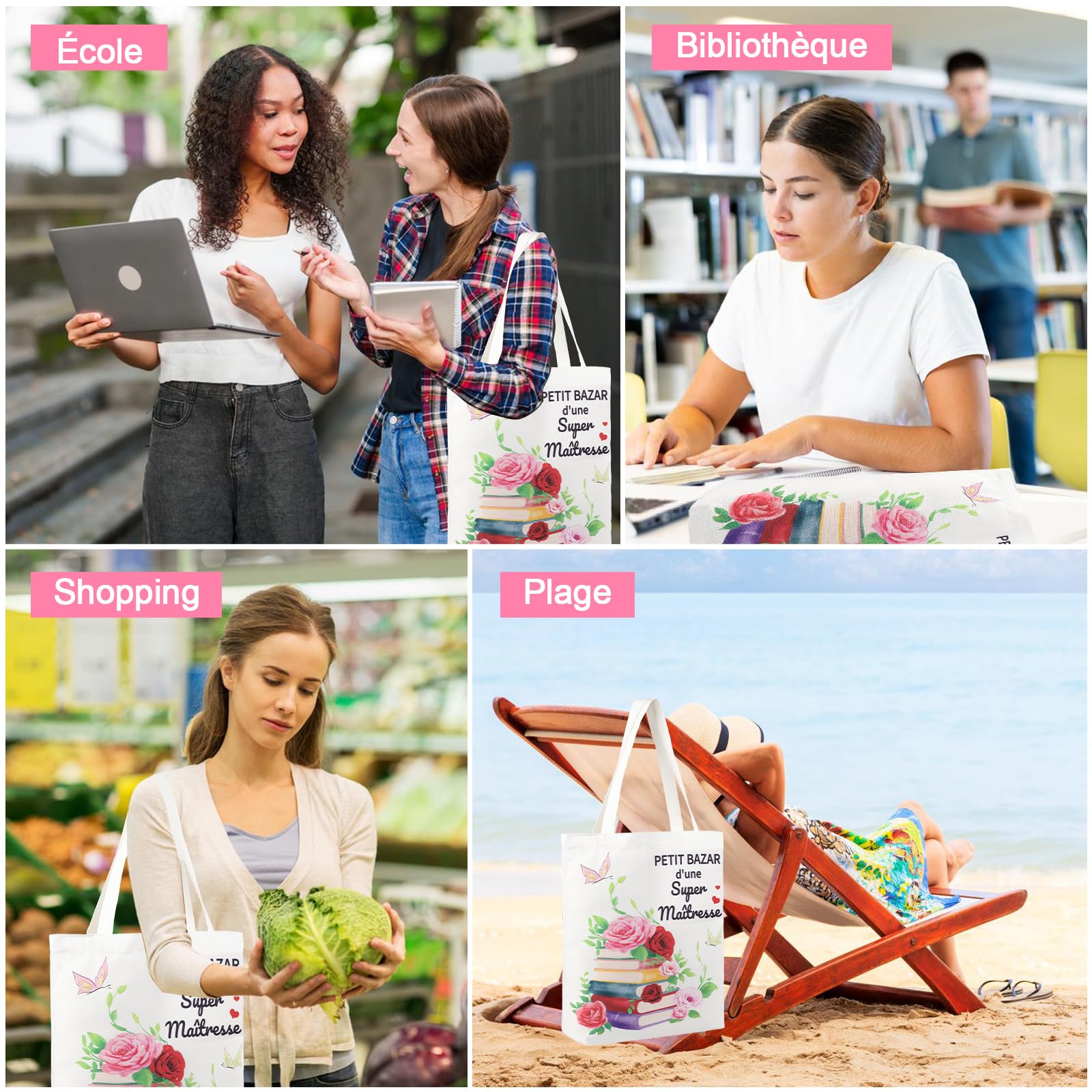 Cadeau Maîtresse d'École Fin d'Année avec Tote Bag Sac de Papeterie Boîte Cadeau Personnalisé