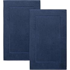 Utopia Towels Cotton Banded Rug, Bath Mats, Not a Bathroom Rug, 21 by 34 Inches, 100% Ring Spun Cotton, Highly Absorbent Shower Bathroom Floor Mat, Navy, 2 Pack