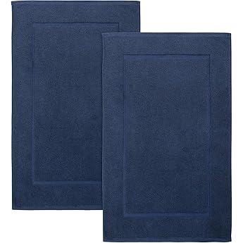Utopia Towels Cotton Banded Rug, Bath Mats, Not a Bathroom Rug, 21 by 34 Inches, 100% Ring Spun Cotton, Highly Absorbent Shower Bathroom Floor Mat, Navy, 2 Pack