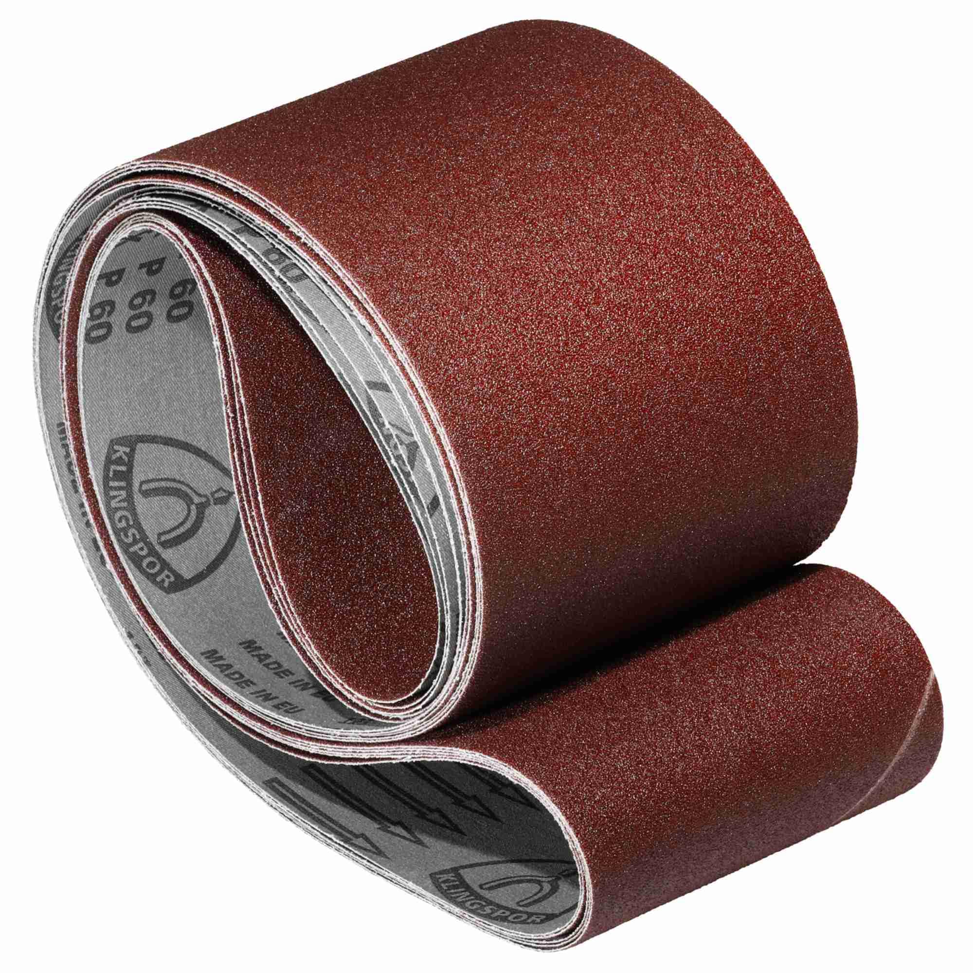 Cinta abrasiva de corindón Klingspor – 100 x 2000 mm – Grano P80 – 5 piezas – para madera y metal – Base de tela semiflexible resistente a roturas – Cintas abrasivas profesionales para lijadora de
