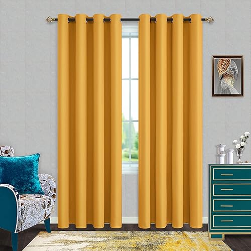 Miniatura 16 de Cortinas opacas para oscurecer la habitación, con aislamiento térmico y ojales, para sala de estar, bunglow (2 paneles, negro, 72 x 45 pulgadas)