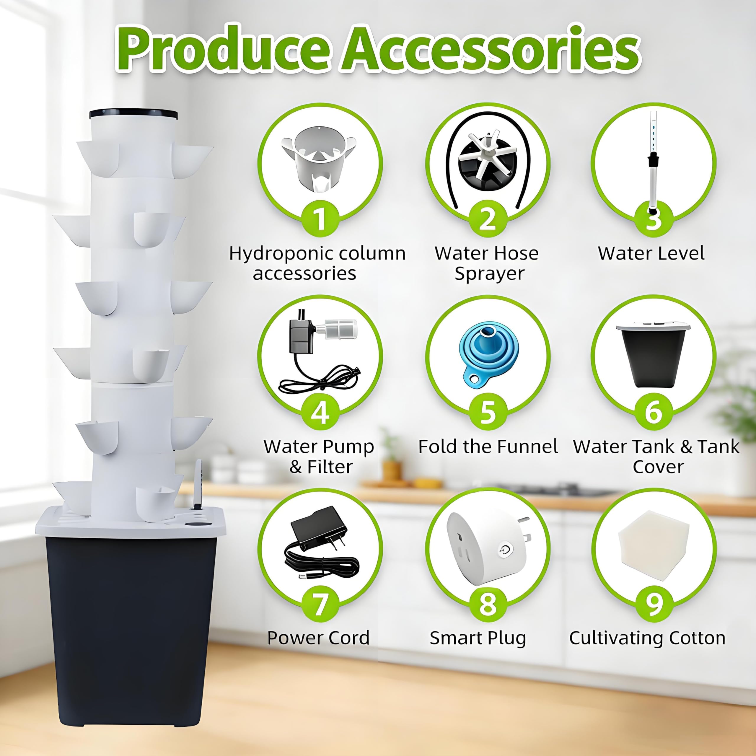 Método‌ Hidropónico de Interior, Torre de Siembra Vertical, Espacios de Siembra - Torre Hidropónica con Bomba de Agua y Adaptador para Depósito de Agua Portátil 5layers15holes