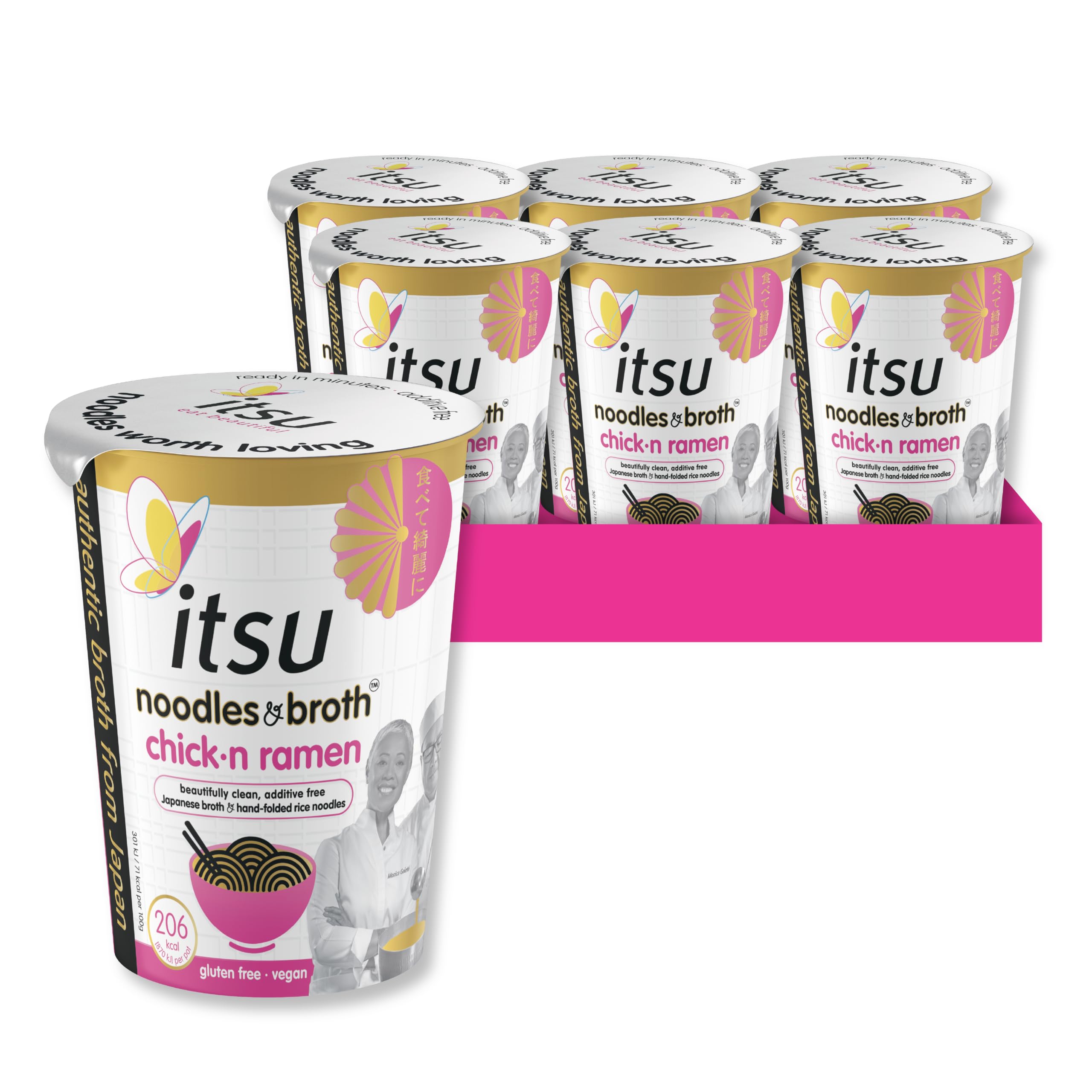 itsu chickn ramen instant noodles & broth pot 64g | Instant Noodles Snack Multipack | Quick-to-Make Snack | Gluten free | Vegan | Pack of 6