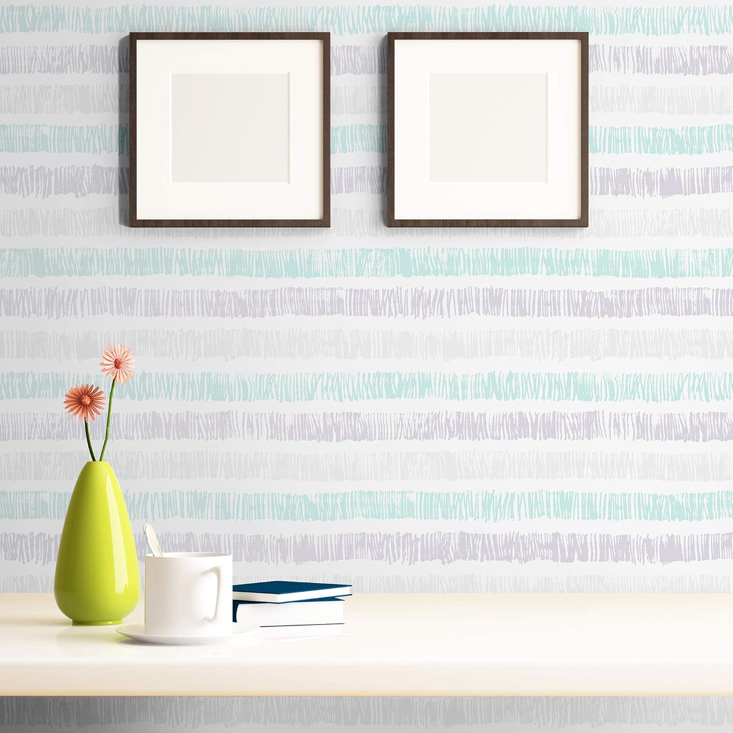 Walls By Me Peel and Stick Green and Purple Striped Removable Wallpaper 1822-2ft x 4ft (61x122cm)