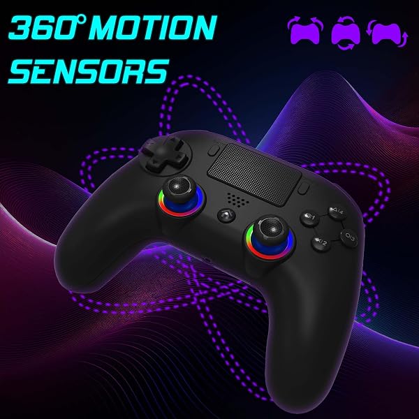 Subsonic - Manette LED sans Fil PS5 Noire avec Palettes et LED Programmables - Fonction Vibration et Pavé Tactile - Manette Gaming Compatible Playstation 5 et PC - Noire - 4