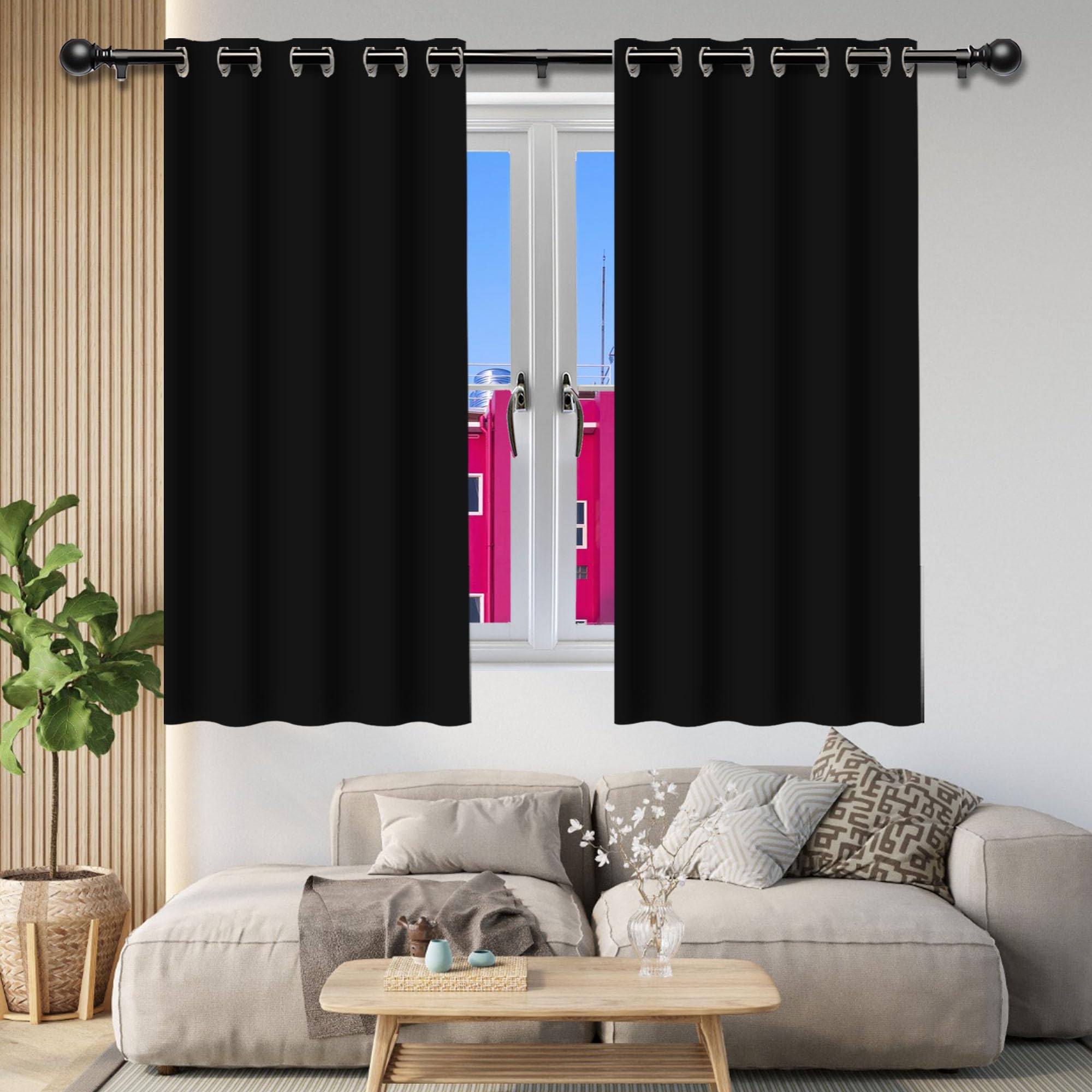 Rideaux occultants à œillets noirs 115x195 cm pour isolation chambre