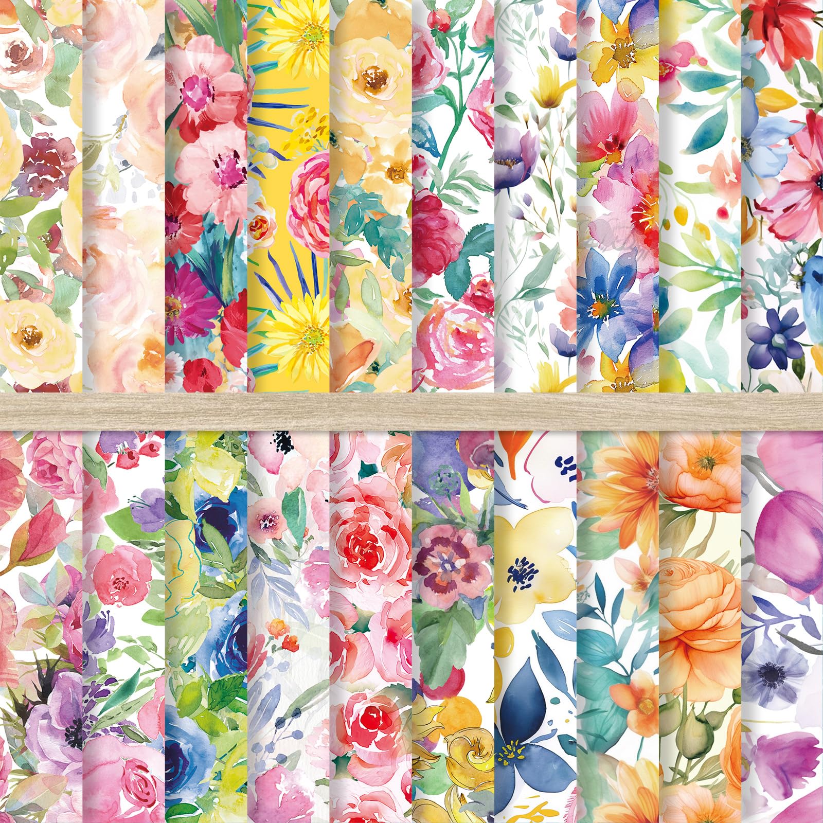 JarThenaAMCS 40 Sheets Floral Pattern Paper Watercolor Flower Scrapbook Specialty Paper Double Sided for Spring DIY Crafts Card Making Photo Album