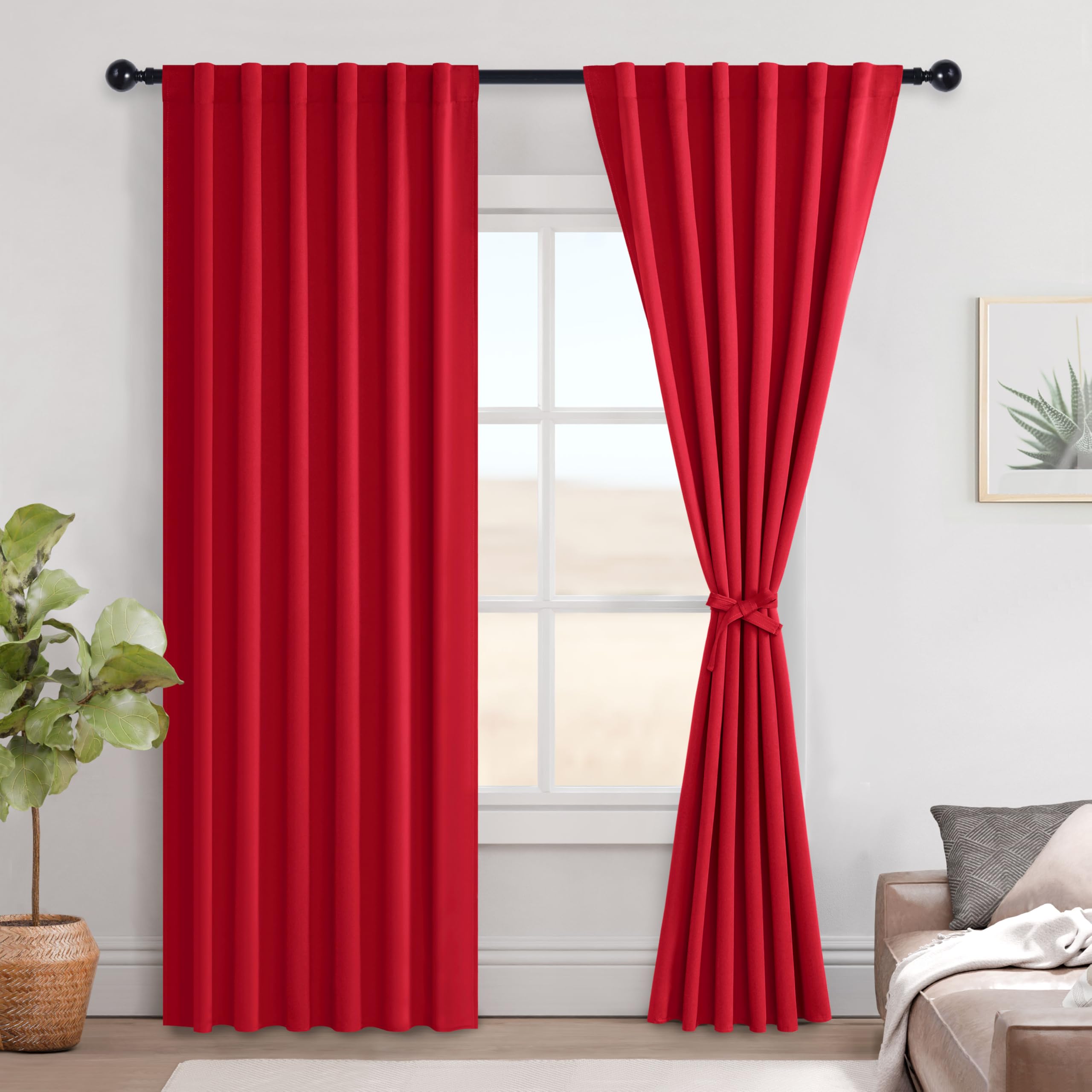 Hiasan Red Christmas Blackout Curtains 84 inches Long Noise Reducing Blackout Curtains for Bedroom Living Room Rod Pocket Thermal Insulated Window