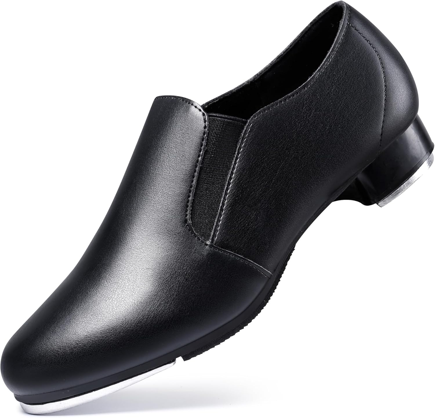 Linodes Unisex Soft Leather Upper Side Elastics Slip on Tap Shoe Dance Shoes for Women and Men's Dance Shoes