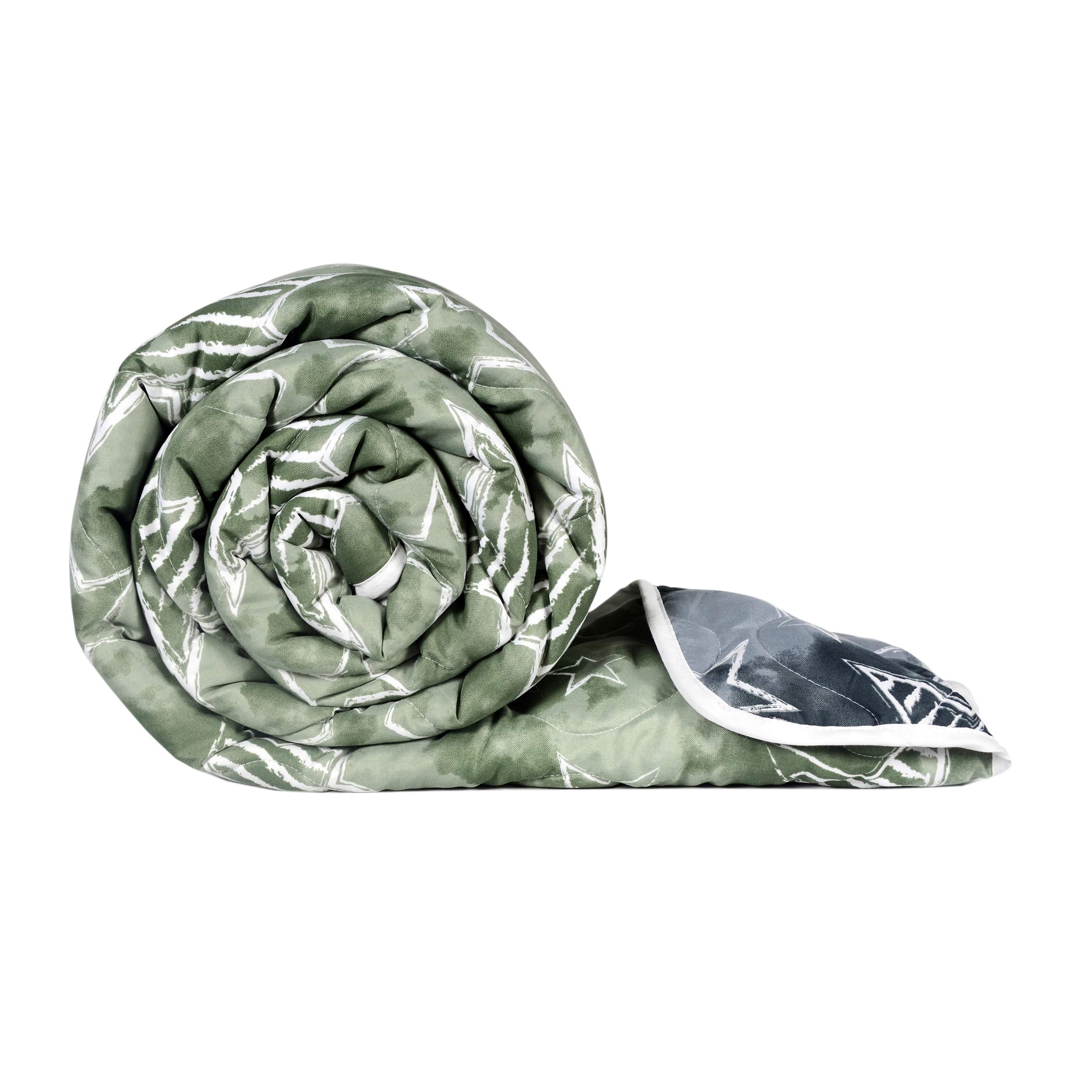 Divine Casa Microfiber 120 GSM All Season Abstract Printed Comforter Single Bed | Reversible Single Size Blanket | Lightweight Quilt Duvet (Green & Grey, 140 x 230 cm)-picture-10