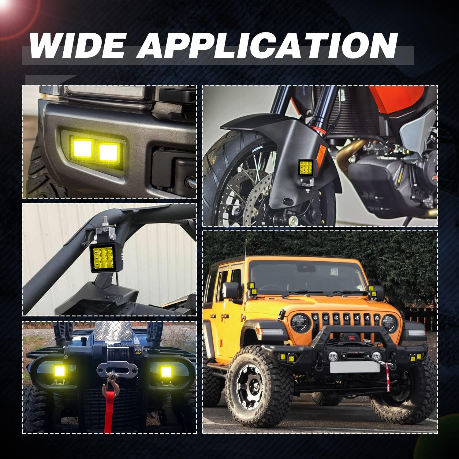Amber LED Pods, 2PCS 54W 2 Inch Spot Pod Lights Yellow Fog Lights LED Off Road Driving Work Light Cubes Bumper Lights for Motorcycle Trucks Jeep Ford ATV UTV Boats Pickup