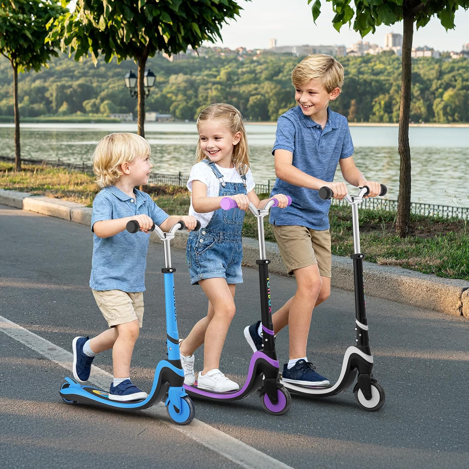 Tonbux Scooter for Kids with Light-Up Wheels & Deck, Adjustable Heights 2 Wheel Kids Scooters for Kids 5-7, Toddler Scooters with 4 Lighting Modes Deck