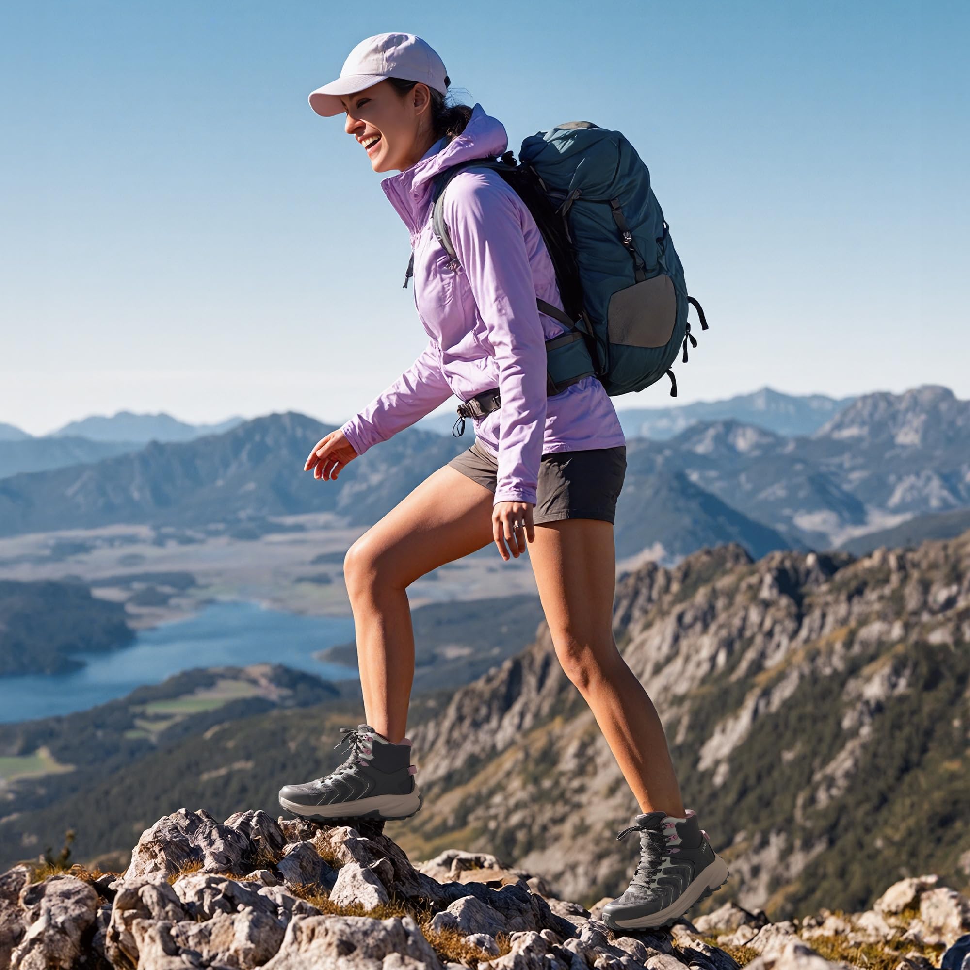 NORTIV 8 Stivali da trekking da donna, impermeabili, con supporto per arco plantare, per camminare, all'aperto, comodi, leggeri, Echo Mid