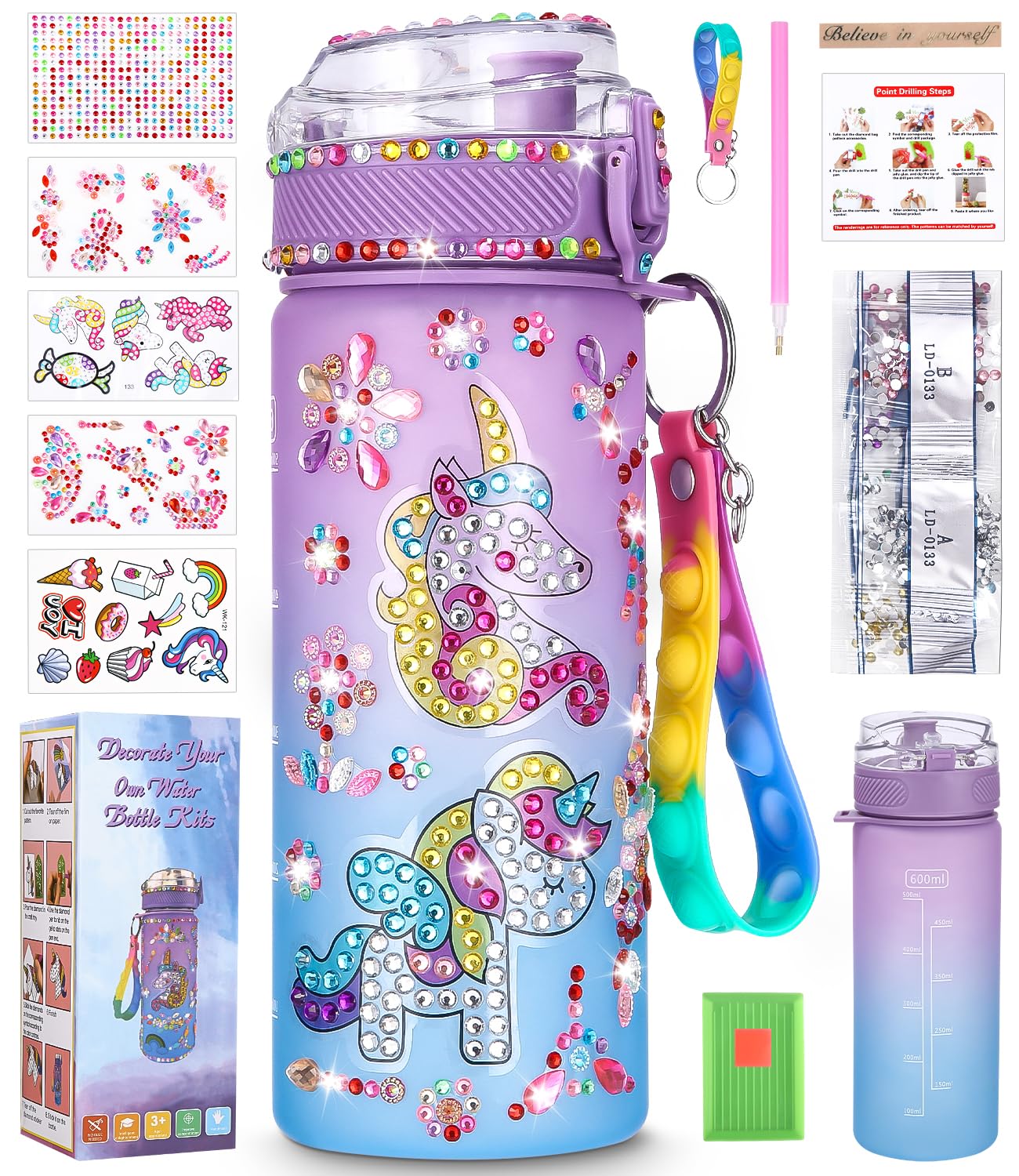 Kit de bricolage gourde licorne avec peinture diamant jouet créatif 5-10 ans