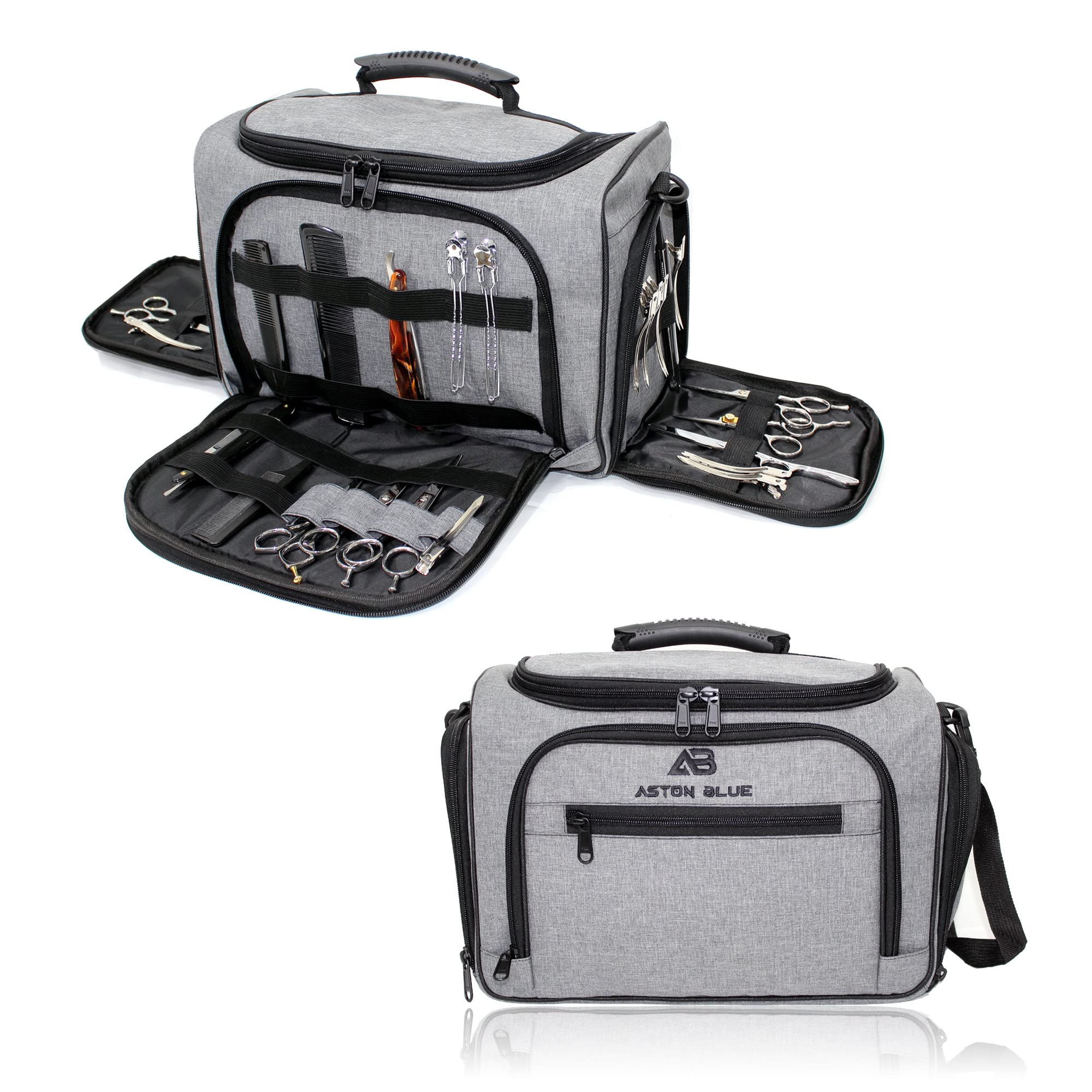 Friseur Barber Session Bag - Gepolsterte Mobile Friseurausrüstung Kit Tasche, Fächer & Schultergurt - Grau Friseurtasche für Stylisten