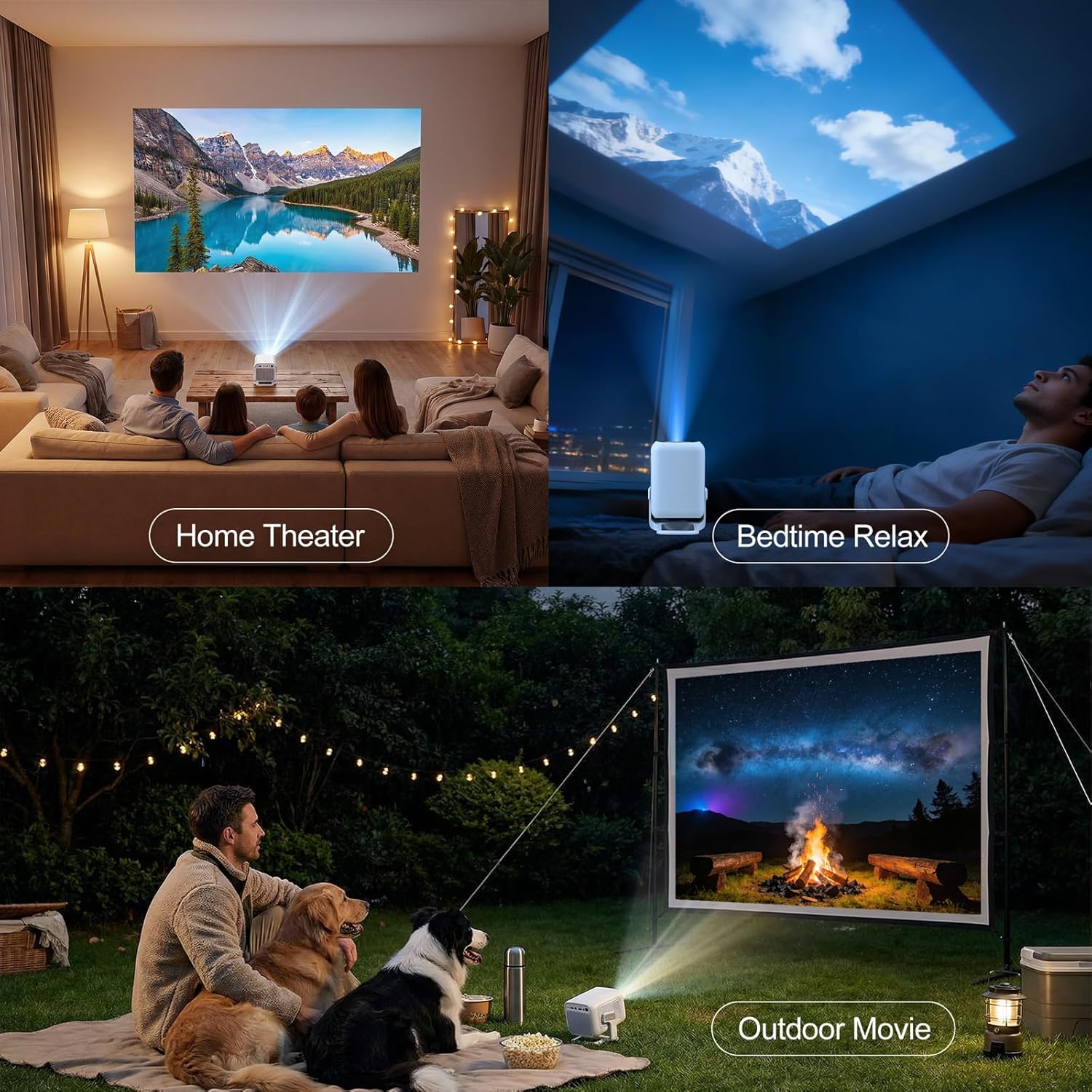Mini Portable Projector Support 4K, 200 Ansi Outdoor & Home Movie Projector with WIFI and Bluetooth, 5W Speaker, 6K Support Portable Projector for Bedroom, Outdoor, Home