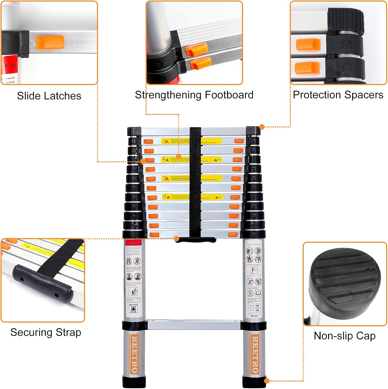 BEETRO 10.5ft Aluminum Telescoping Ladder, Extension Folding Ladder, Multipurpose Ladder for Roofing Business, Outdoor Working, Household Use and More, 330 LB Capacity