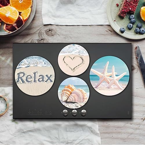 Miniatura 2 de Tucocoo Fundas para quemador eléctrico de playa, 4 piezas de decoración de mar, cubierta redonda para quemador de estufa de 8 y 10 pulgadas,