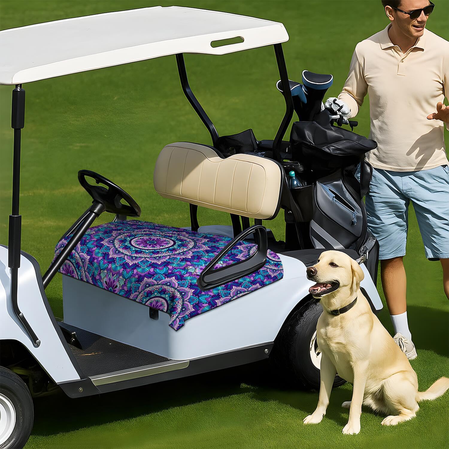 Boho Golf Cart Seat Covers, Bohemia Golf Cart Seat Towel Blanket for 2-Seat Golf Carts, Breathable Golf Cart Seat Cushions Golf Club Car Accessories 51'' x 31''