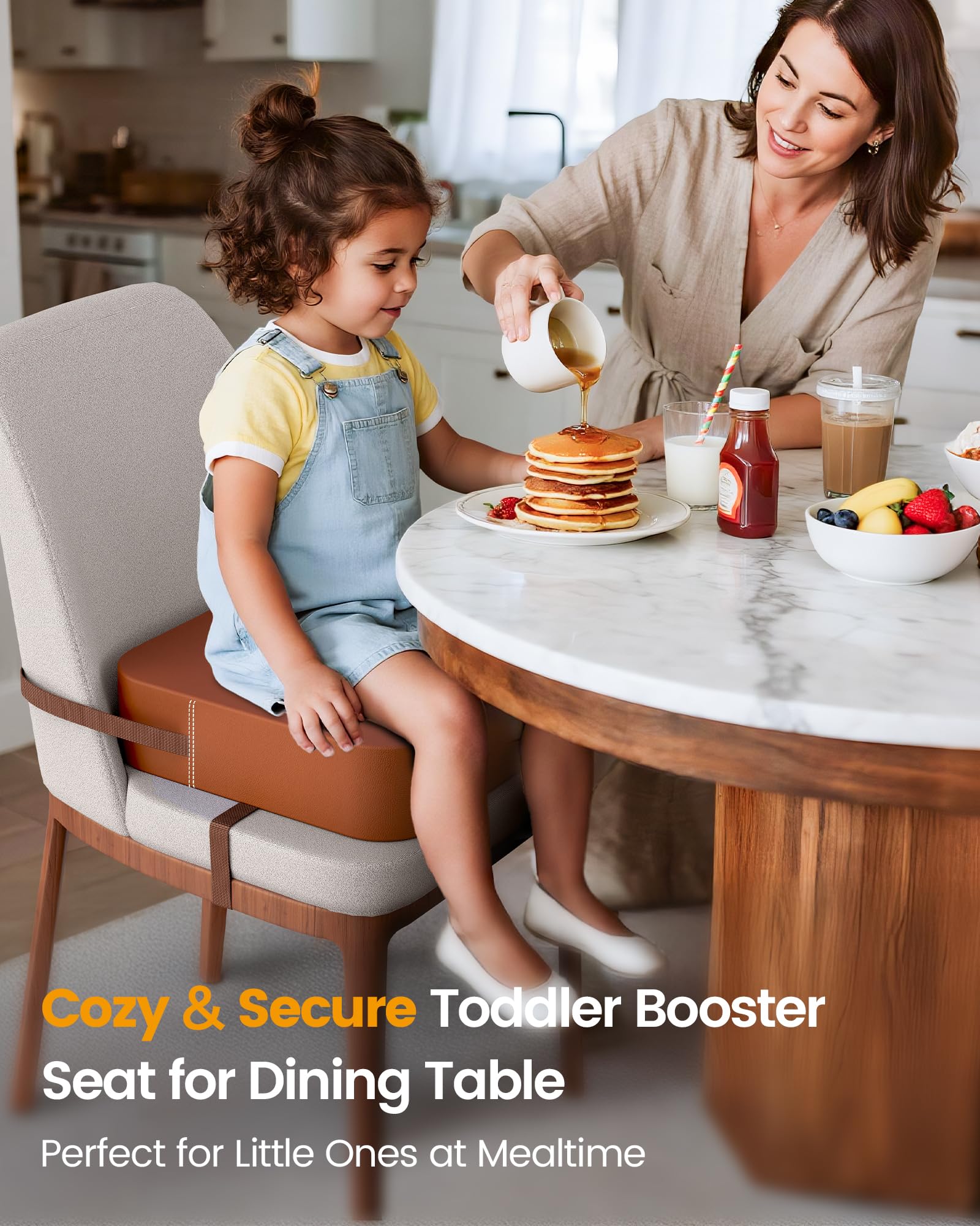 Asiento elevador de silla de cocina, cinturones de seguridad ajustables, asiento elevador de silla de cocina, cojín elevador de apoyo fuerte, poliuretano fácil de limpiar, extraíble y portátil