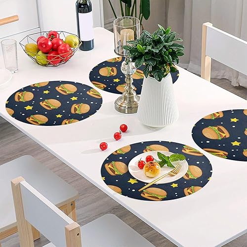 Miniatura 6 de Cartoon Hamburgers Stars Navy Round Placemat, Heat Resistant Non Slip PVC Placemats Round for Kitchen one sizex4