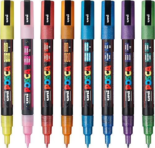 Miniatura 2 de Posca PXPC3MGL8 - Juego de rotuladores acrílicos (brillantina), varios colores