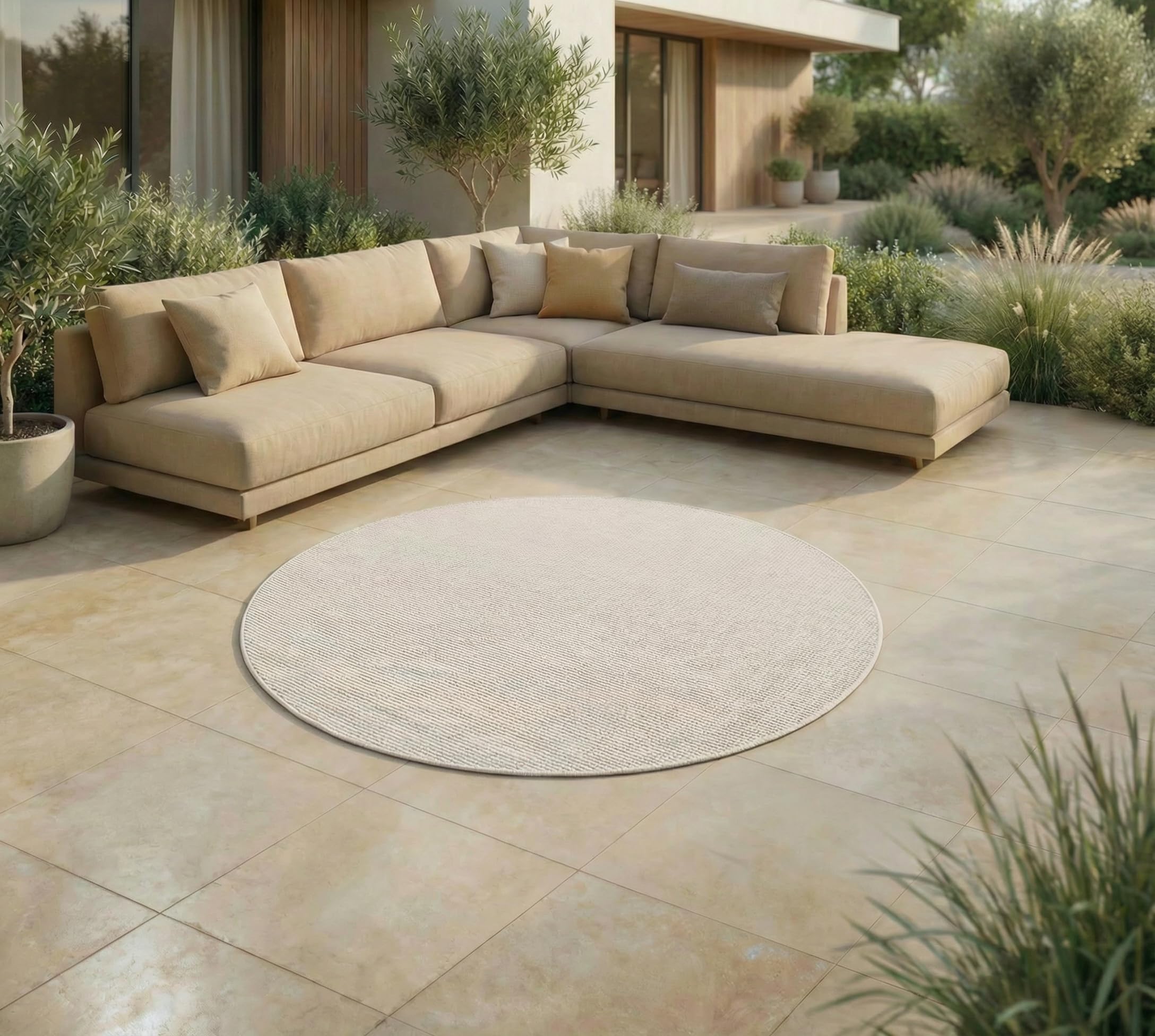 Jimri In- & Outdoor Teppich - Wetterfester Teppich für Balkon, Terrasse, Garten, Wohnzimmer, Küche - Strapazierfähiger Bodenteppich, Widersteht UV-Strahlen & Wasser