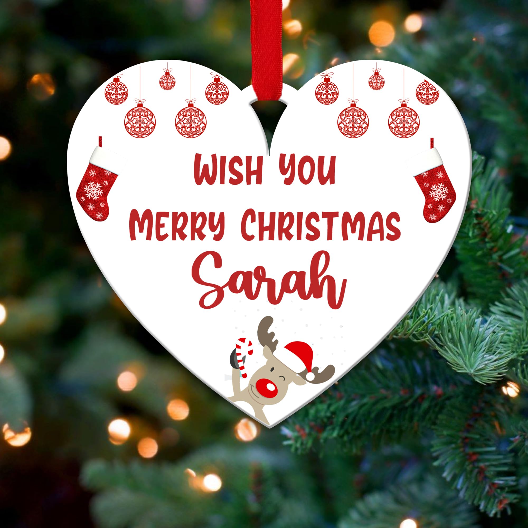Kreatesquare Design-2 Personalised Christmas Tree Decorations Baubles With Cute Reindeer & Customised Name | Acrylic Xmas Tree Decoration Hanging Ornaments | Personalised Bauble Gifts For Xmas Decorations