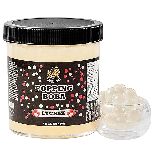 Popping Boba Pearls | Lychee Flavor | 1LB (454g) | Bursting Tea Balls for Drinks, Desserts, Smoothies, and Snack Toppings | Bubble Tea Tapioca Pearl Mix - Lychee