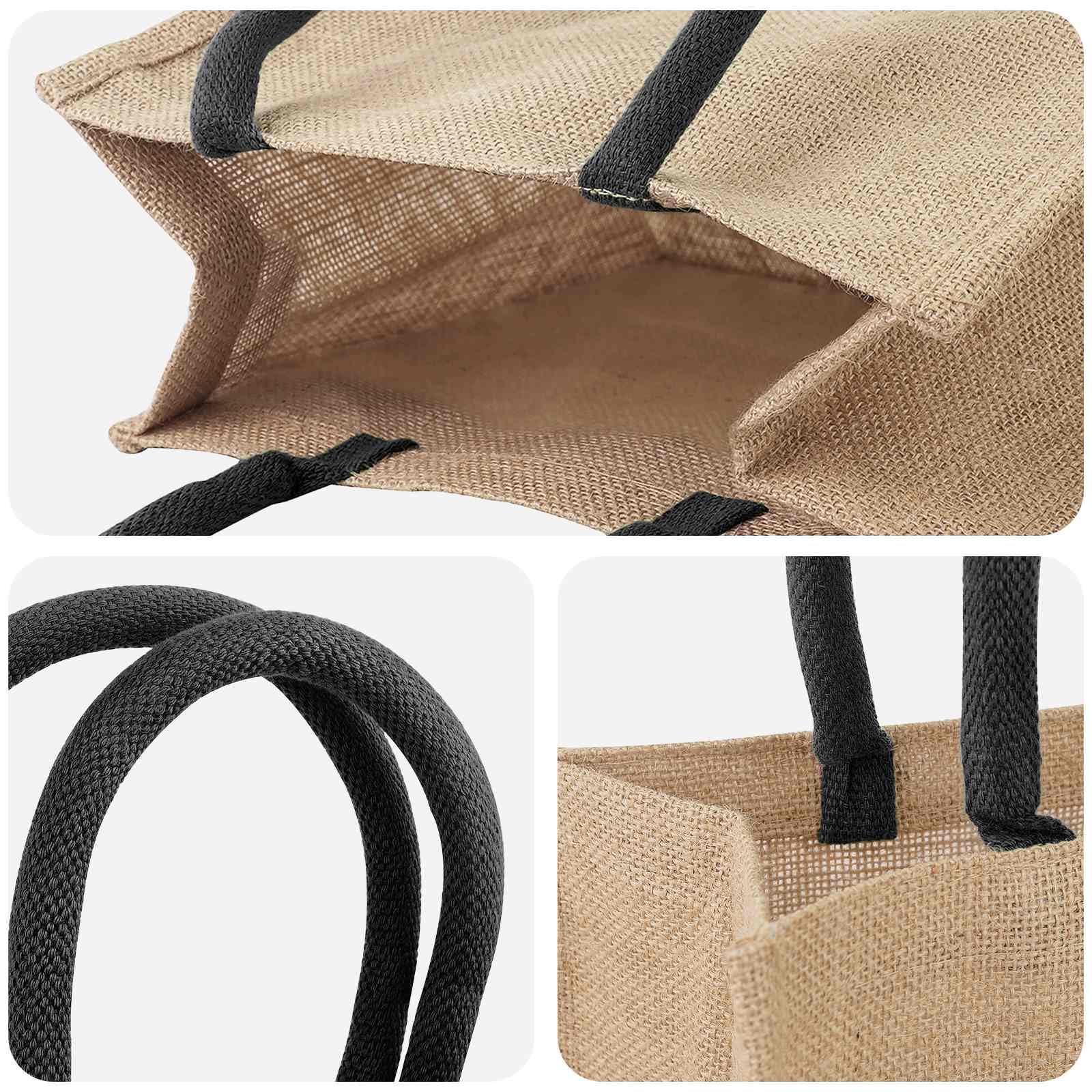 Juego de 10 bolsas de la compra de yute para alimentos, compras y uso diario, sostenibles con forro interior laminado, 26 x 22 x 14 cm