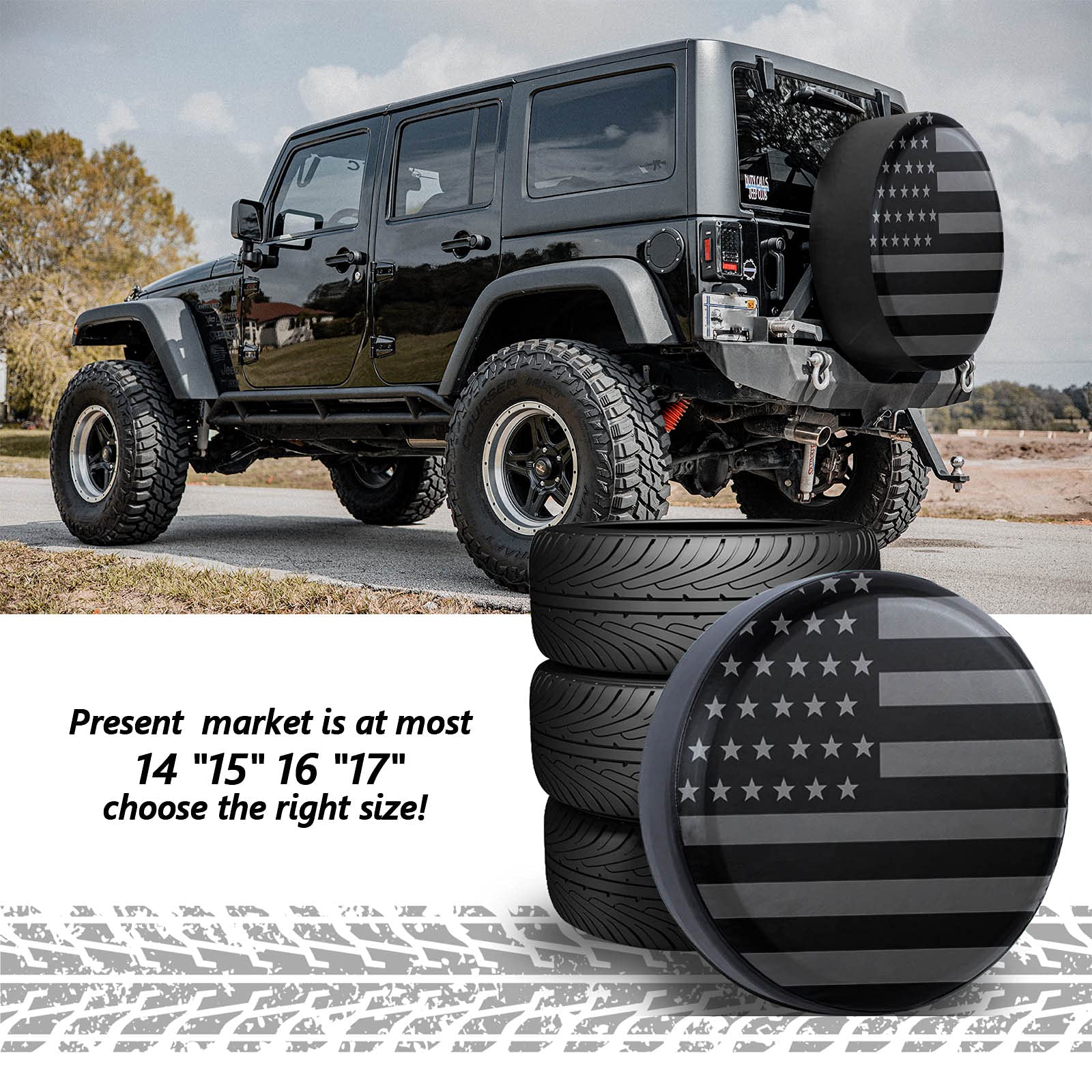 Housse de Pneu de Secours avec Drapeau américain pour Jeep Wrangler VUS, Camion, remorque de Voyage de 35,6 cm, 38,1 cm, 40,6 cm, 43,2 cm, pneus imperméables et résistants à la poussière (40,6