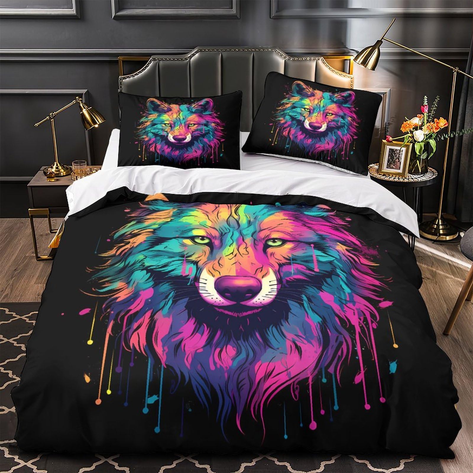 Housse de couette super douce et hypoallergénique avec motif loup 3D respirant pour garçon