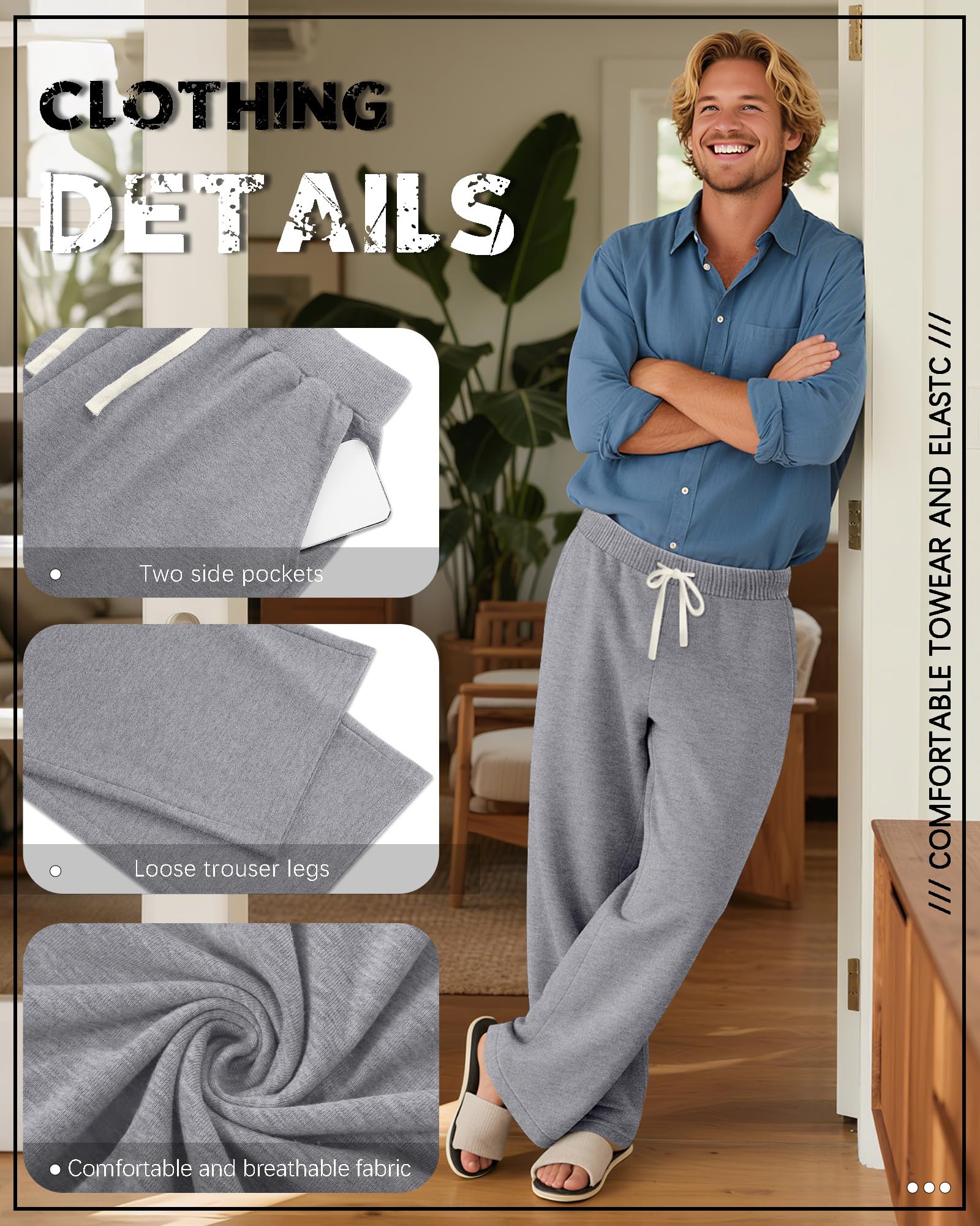 Confezione da 3 Pantaloni della Tuta da Uomo Grandi e Alti, Pantaloni Sportivi con Coulisse e Tasche, Aperti sul Fondo