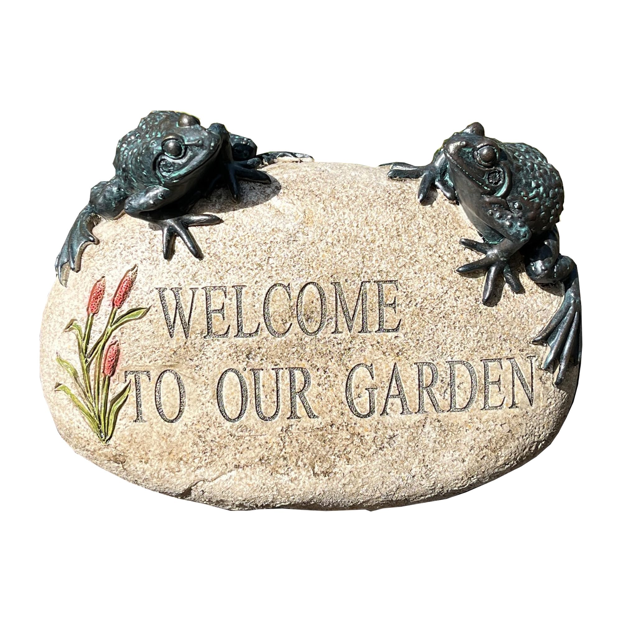 Alfie Francis 21.5cm (W) x 15.5cm (H) Resin 'Welcome to Our Garden' Stone with Frogs Outdoor Ornament Decoration Sign Plaque