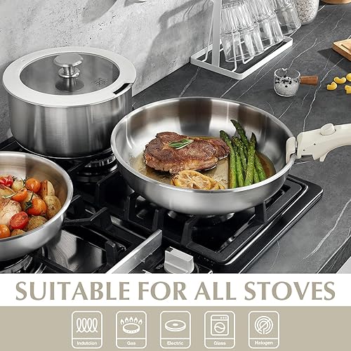 Miniatura 6 de KOCH SYSTEME CS Juego de ollas y sartenes de acero inoxidable, juego de utensilios de cocina de acero inoxidable de 7 piezas con mango desmontable,