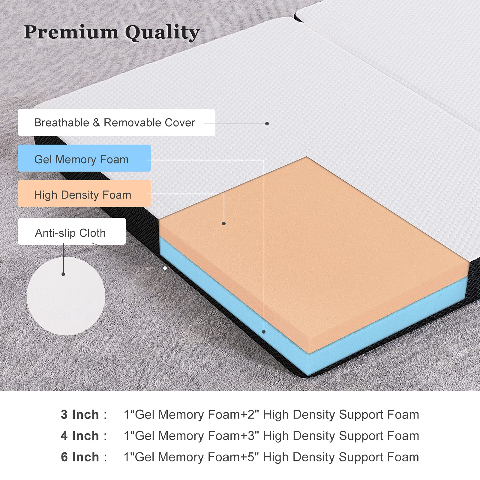 S Secretland Folding Mattress Portable Tri Fold Gel Memory Foam ...