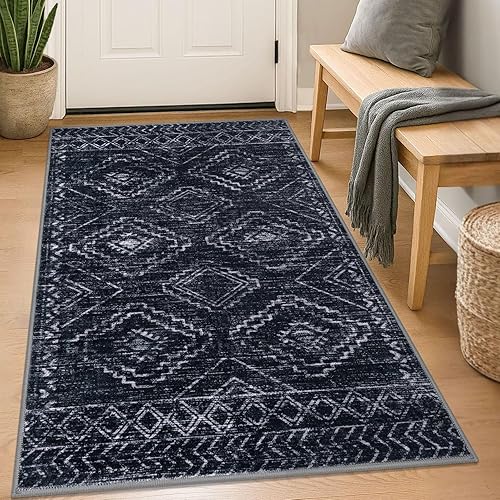 Miniatura 75 de KILOCOCO Tapete de entrada lavable a máquina, pequeño, para interior, súper suave, antideslizante, diseño geométrico, para cocina, dormitorio, Gris