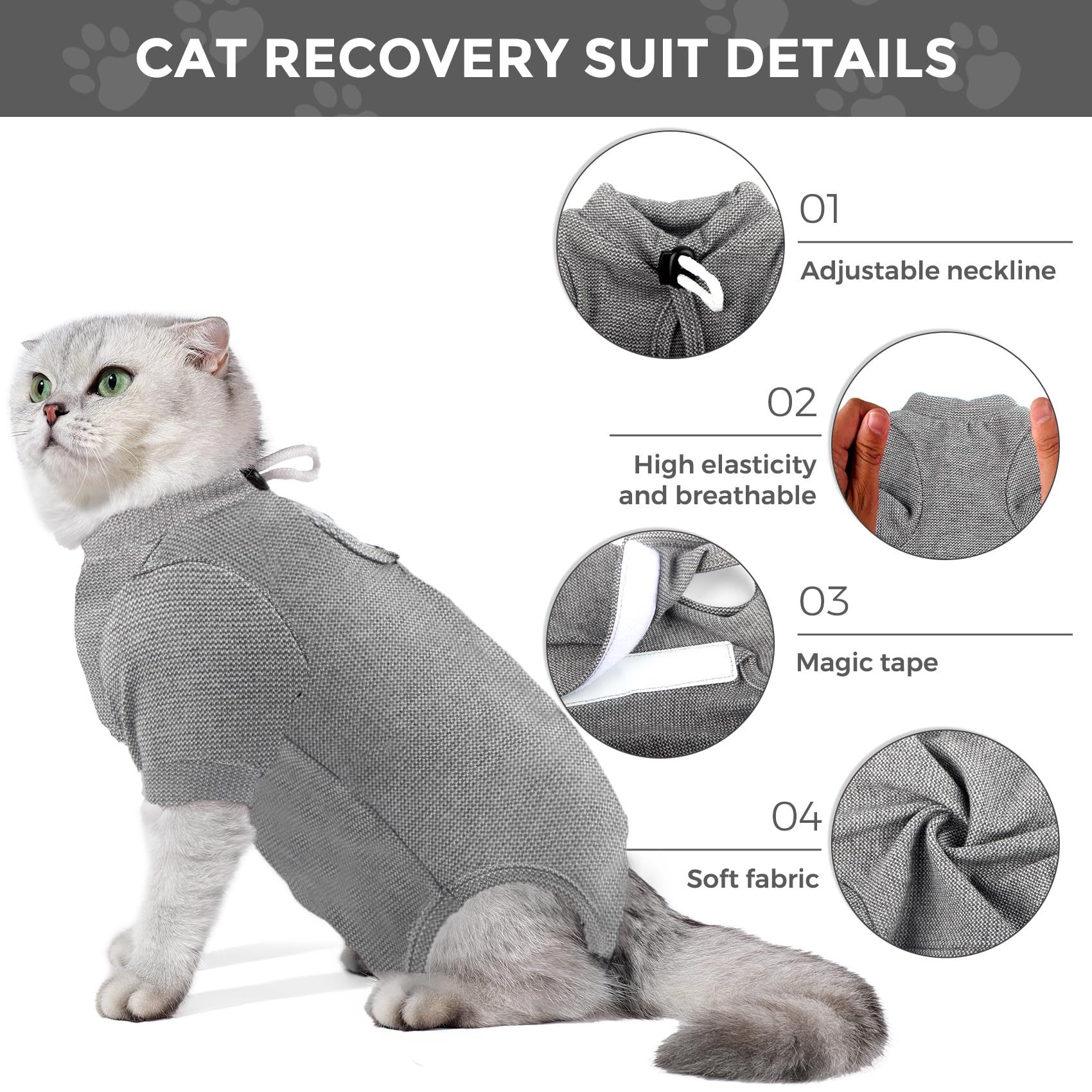Dotoner body post operatorio gatto Tuta per Recupero Gatti con Anti-leccatura per ferite Addominali Alternative al Collare per Animali Domestici Dopo chirurgia Manica Lunga vestiti per gatti