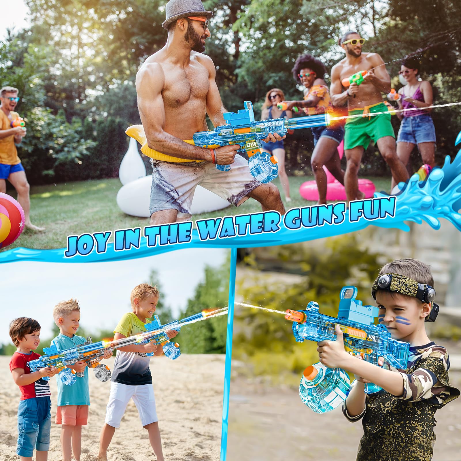 Pistola Elettrica ad Acqua per Adulti Bambini, Pistola ad Acqua Con Effetti Lampeggianti a Led, Fucile ad Acqua Automatico A Lunga Gittata per Feste, Piscina, Spiaggia (blu)