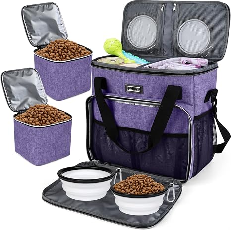 Amazon.com: BAGLHER | Bolsa de viaje para perros, bolsa de viaje para  mascotas (todos los suministros de viaje para mascotas), con 2 recipientes  de comida para mascotas y 2 cuencos plegables de