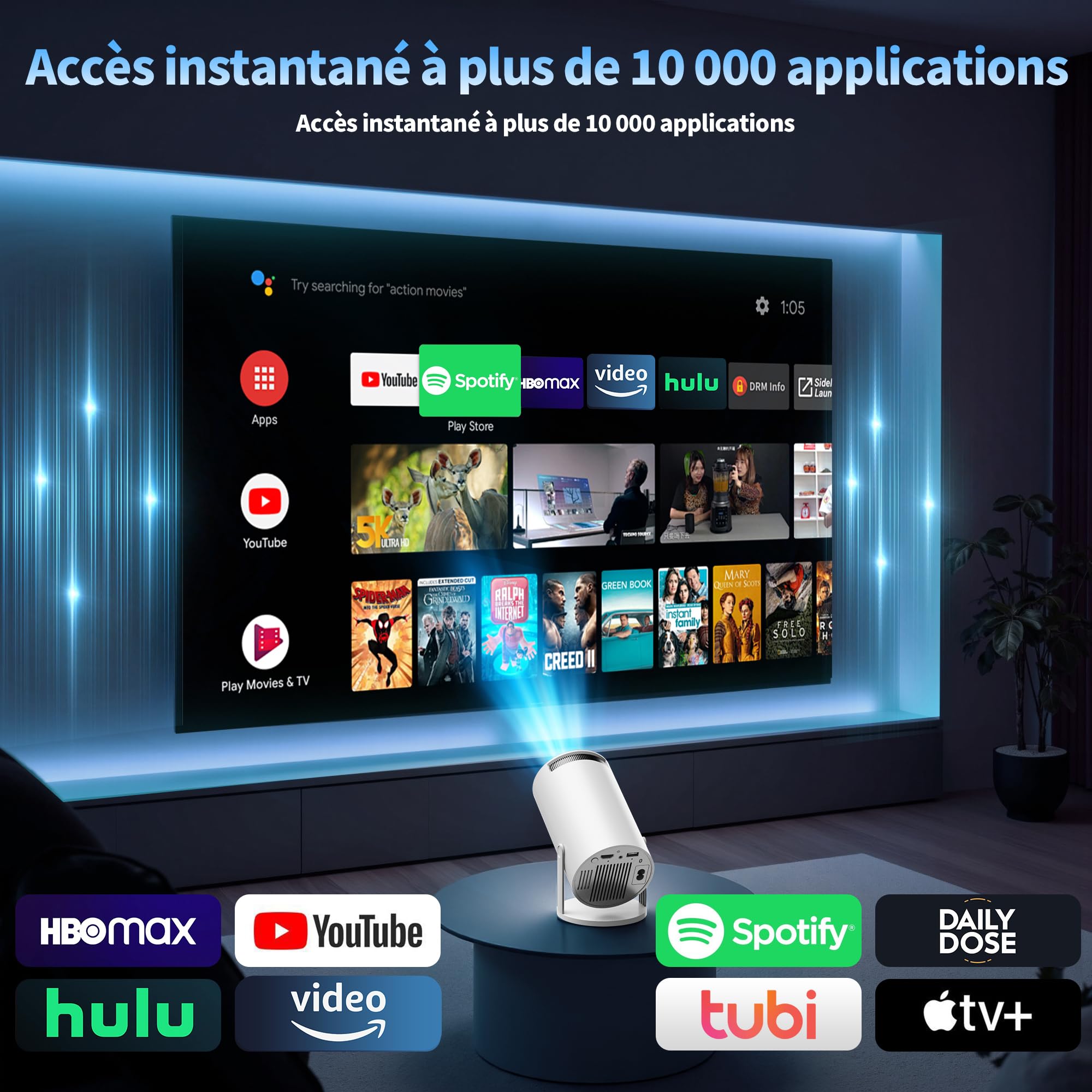 Nonete Vidéoprojecteur 1080P FHD Mini Projecteur Video 4K avec WiFi 6 BT5.2 Android TV – Bild 6