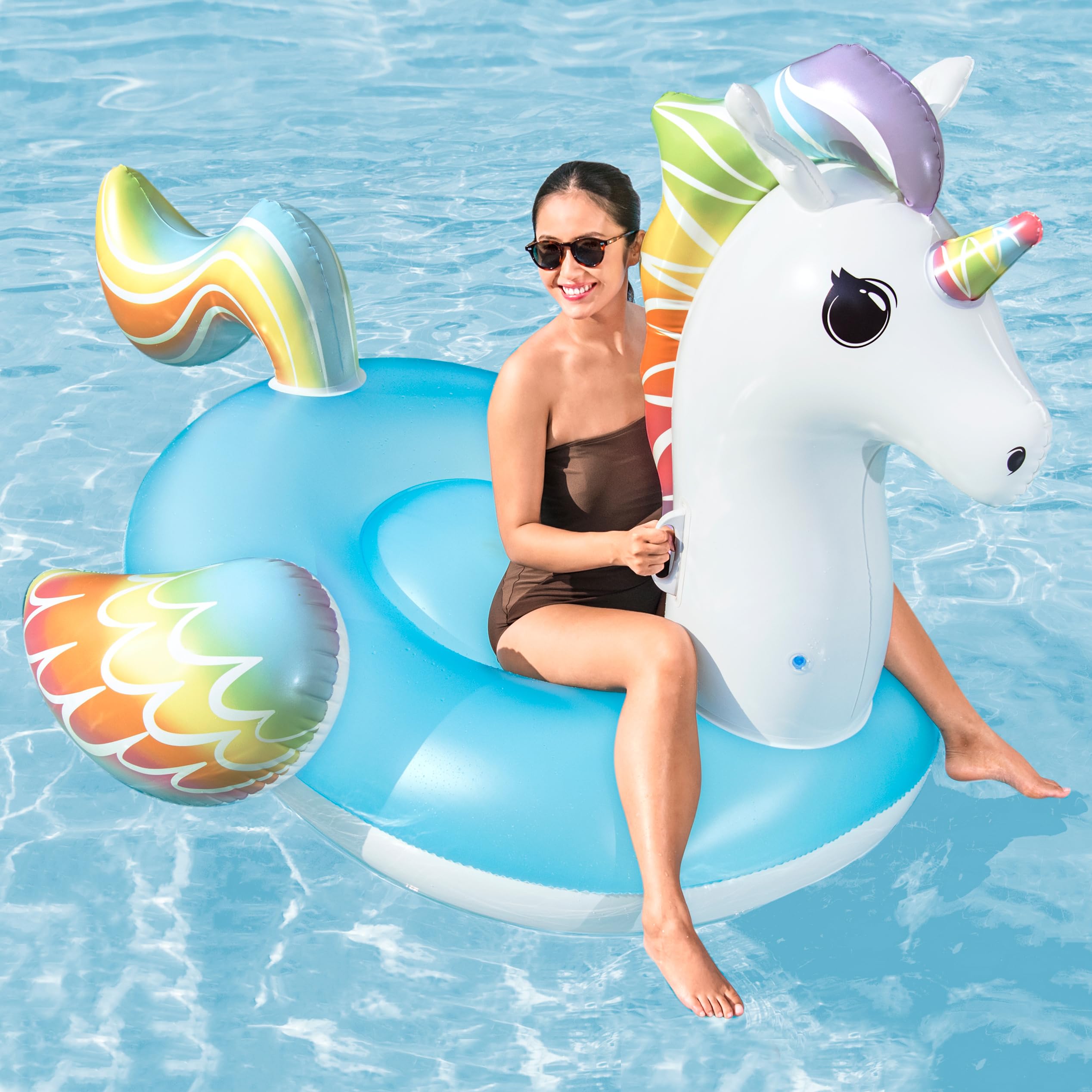 Bestway 7'4" x 64.5"/2.24m x 1.64m Supersized Unicorn Ride-On, Rainbow Unicorn Design - Image 2