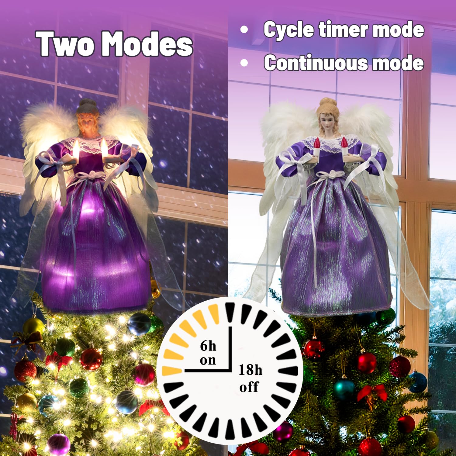 Décoration de sapin de Noël en forme d'ange avec ailes mobiles Violet