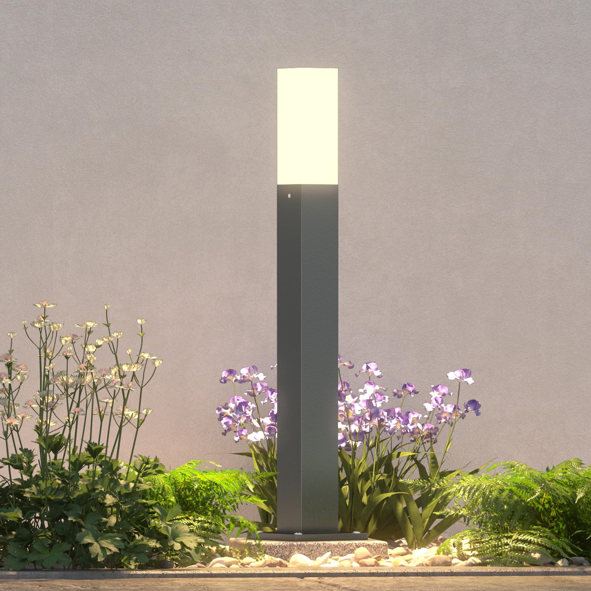 doporro Wegeleuchten Außen Stromanschluss 40cm Gartenleuchte IP65 3W | Gartenlampen für Draußen Strom, 3000K Warmweiß Pollerleuchte Standleuchte Außen, 38x38x406mm, Sandgrau dunkel, Deus Lumina