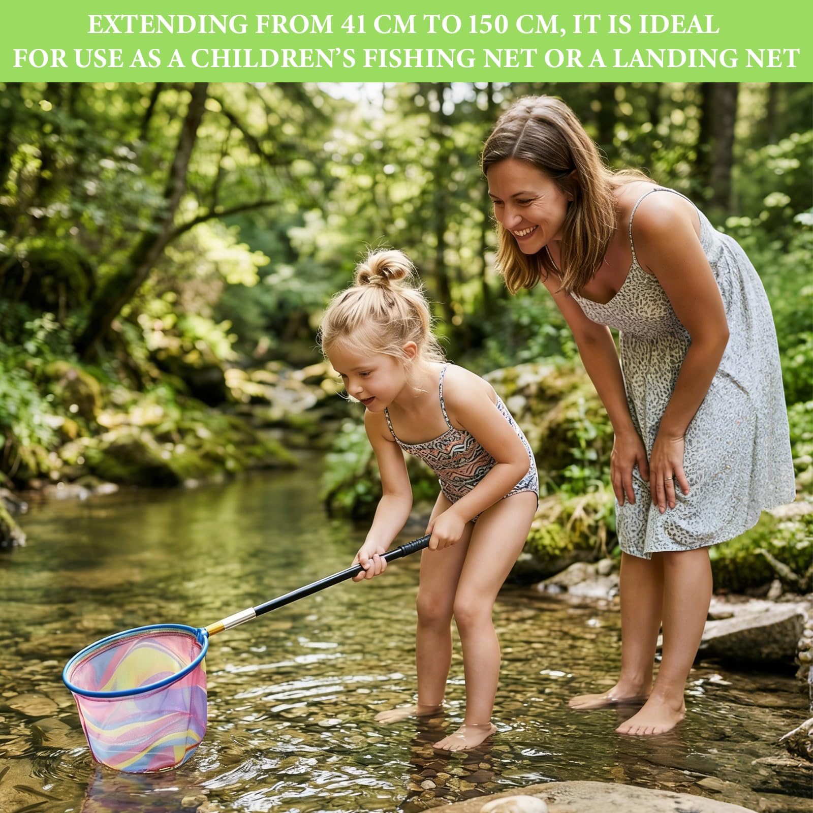 Redes de Pesca para Niños,Cazamariposas con Mango Telescópico,Red de Captura Pequeña,Extensible de 41 cm a 150 cm, Ideal para la Playa, Juegos al Aire Libre y el jardín